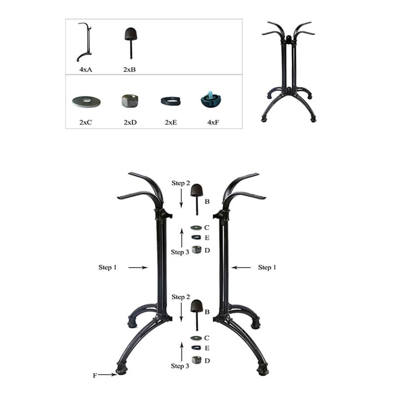 Horeca-Tafelonderstel-Gietaluminium-60×60-Hoogte-69-Cm-Zwart-A-442-Montage