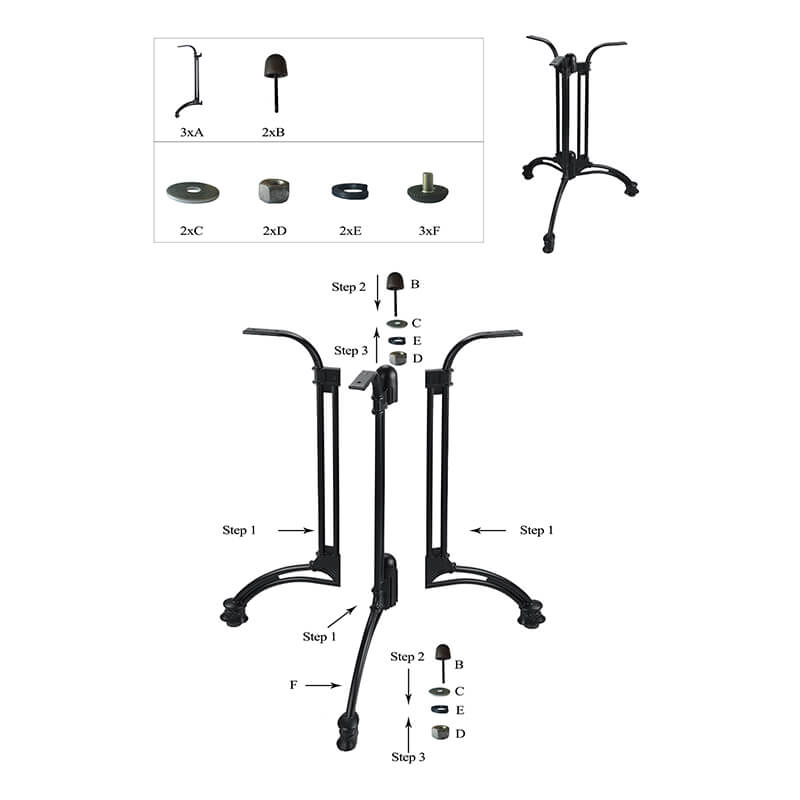 Horeca-Tafelonderstel-Gietaluminium-60×60-Hoogte-72-Cm-Zwart-A-443-Montage