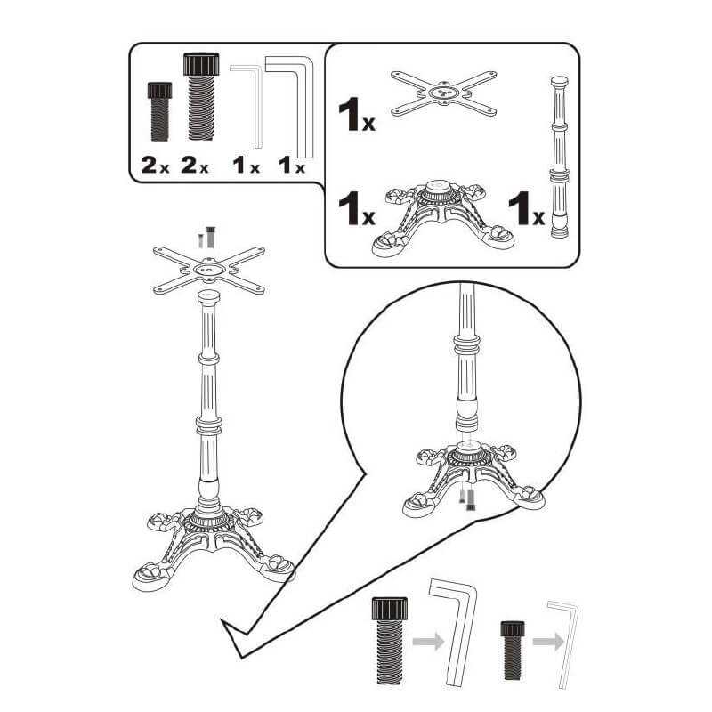 Horeca-Tafelonderstel-Gietijzer-40×40-Hoogte-72-Cm-Zwart-B-CE155-Montage-2