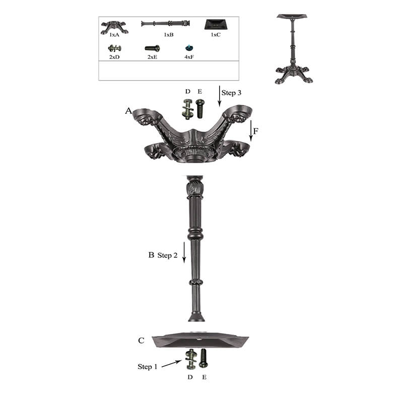 Horeca-Tafelonderstel-Gietijzer-40×40-Hoogte-72-Cm-Zwart-B-CE155-Montage