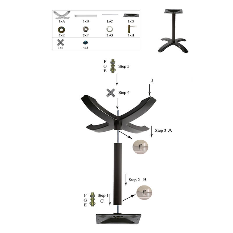 xHoreca-Tafelonderstel-Aluminium-Ø-62-Hoogte-72-Cm-Zwart-A-ROMA-BLACK-Montage