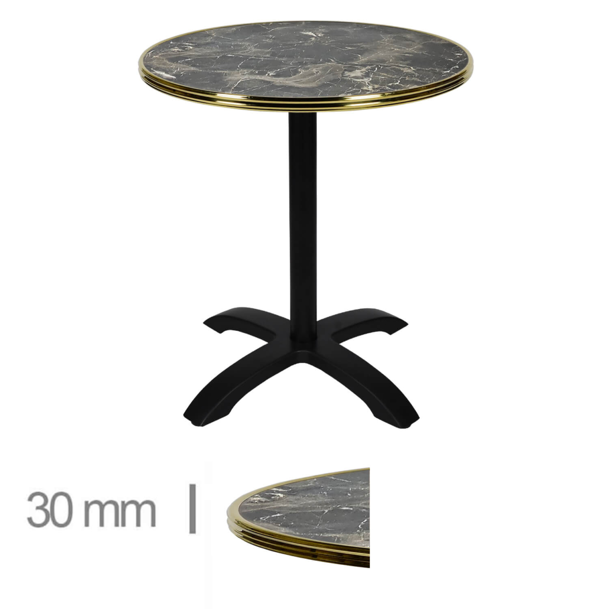 Horeca Terrastafel Opklapbaar Rond Met Messing Rand - WERZALIT BROWNIE MARBLE - Ø70 cm - Afbeelding 2