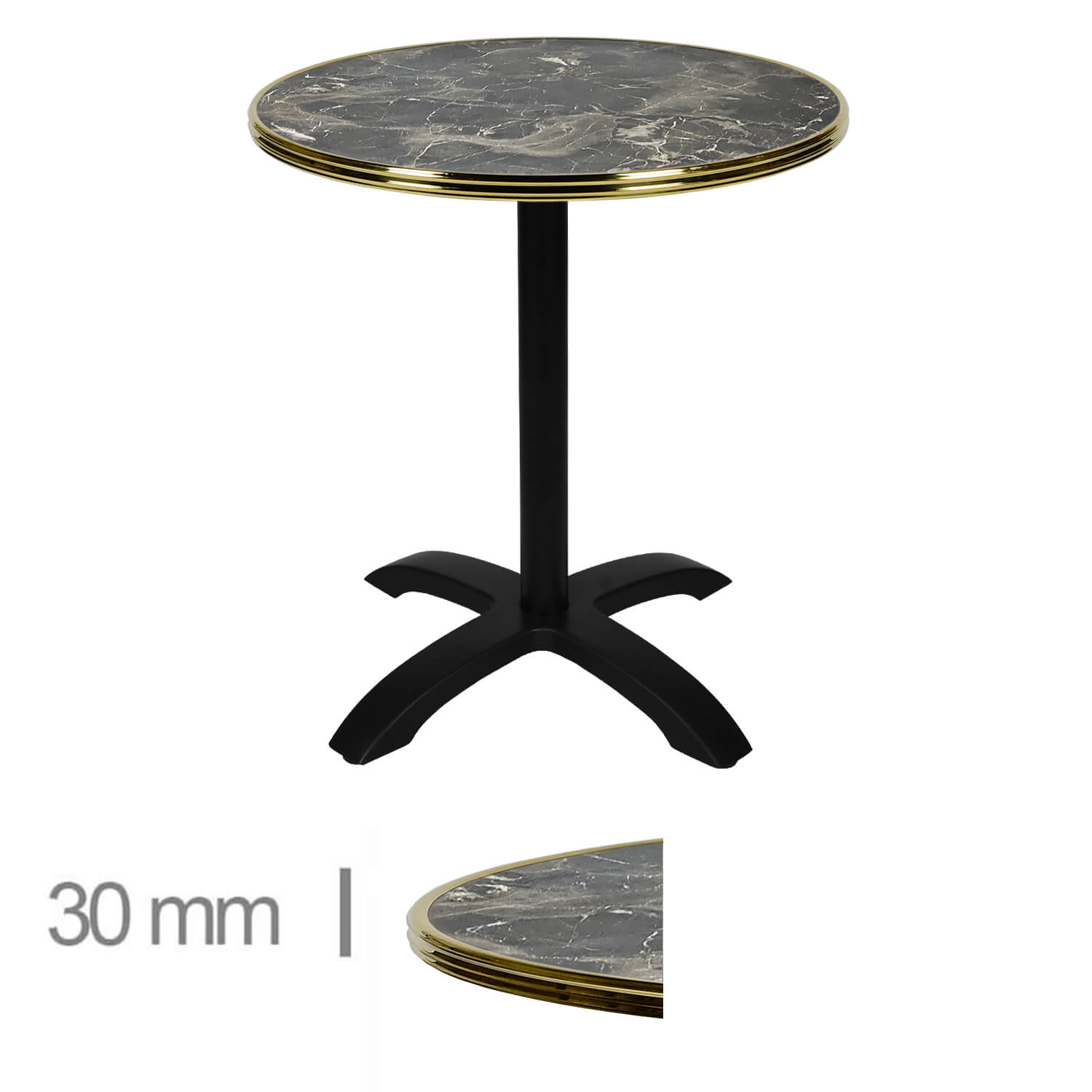 Horeca-Terrastafel-Opklapbaar-Rond-Met-Messing-Rand-Werzalit-Brownie-Marble-70-Cm Horeca Terrastafel Opklapbaar Rond Met Messing Rand - WERZALIT BROWNIE MARBLE - Ø70 cm - Afbeelding 1