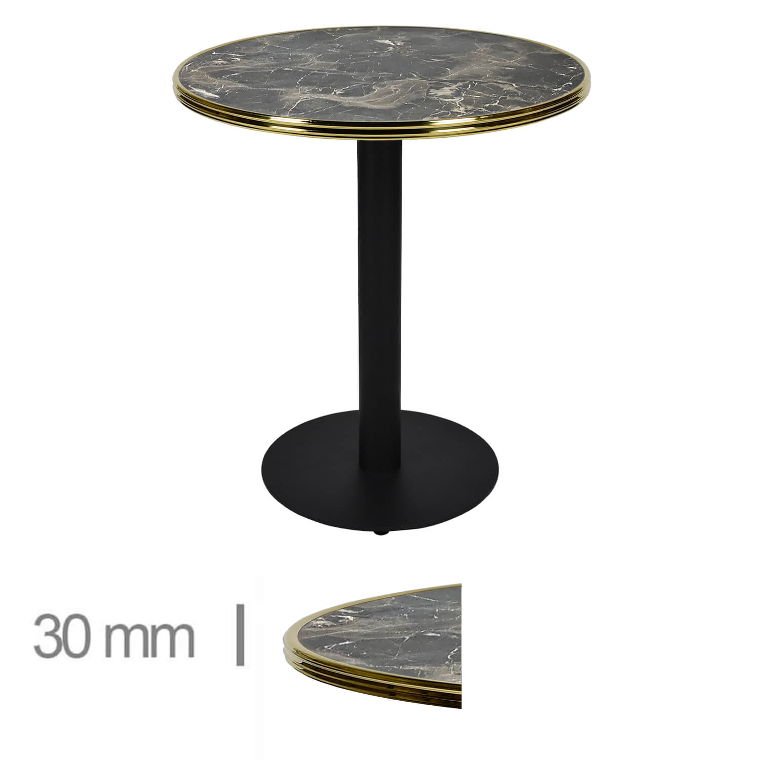 Horeca-Terrastafel-Rond-Met-Messing-Rand-Werzalit-Brownie-Marble-70-Cm-318-B-320 Horeca-Terrastafel-Rond-Met-Messing-Rand-Werzalit-Brownie-Marble-70-Cm-318-B-320