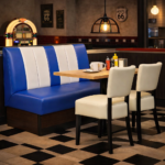 Horeca Eetbank-SAFRAN-AMERICAN-BlauwWit-Kunstleer
