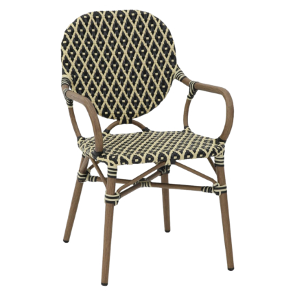 Terrasstoel DIVA - Armleuning - Stapelbaar - Zwart/Goud Rattan