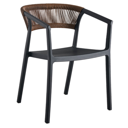 Terrasstoel CECILE - Armleuning - Stapelbaar - Zwart/Bruin Kunststof/Touw